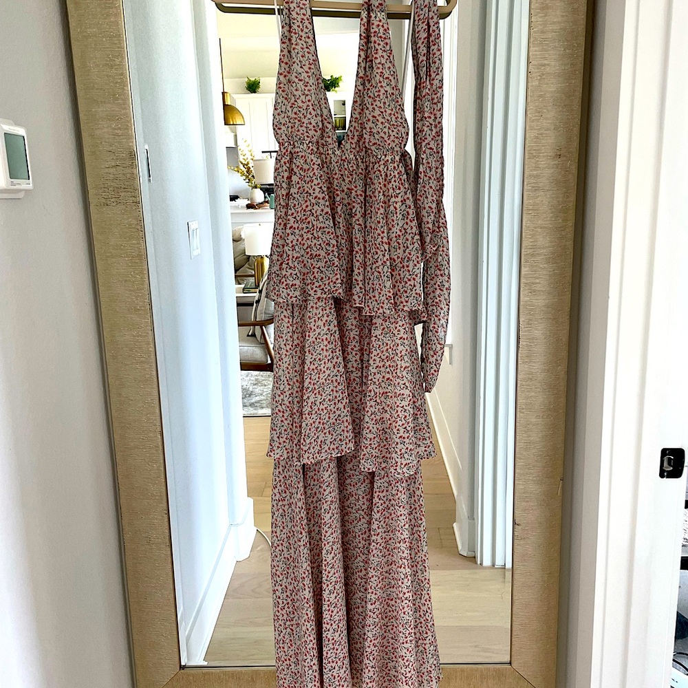 Floor length Vici floral halter tiered maxi dress - Small